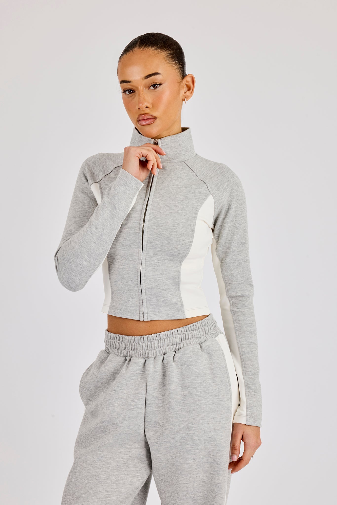 Soft Touch Panelled Fitted Funnel Neck - Grey