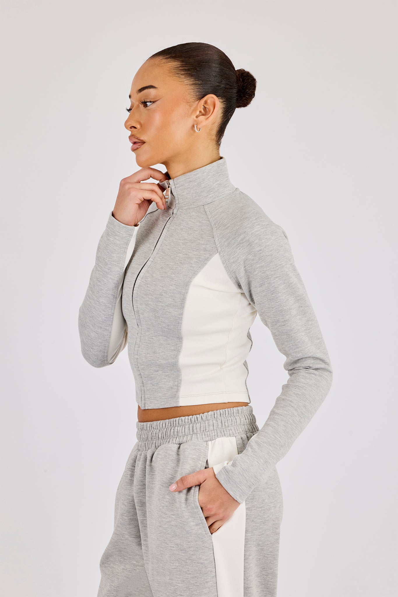 Soft Touch Panelled Fitted Funnel Neck - Grey