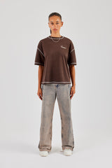 Seasoned Gems Contrast Stitch Oversized T-Shirt - Chocolate