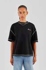 Cernucci Italia Oversize-T-Shirt mit Kontraststichen – Schwarz