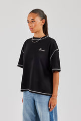 Cernucci Italia Oversize-T-Shirt mit Kontraststichen – Schwarz