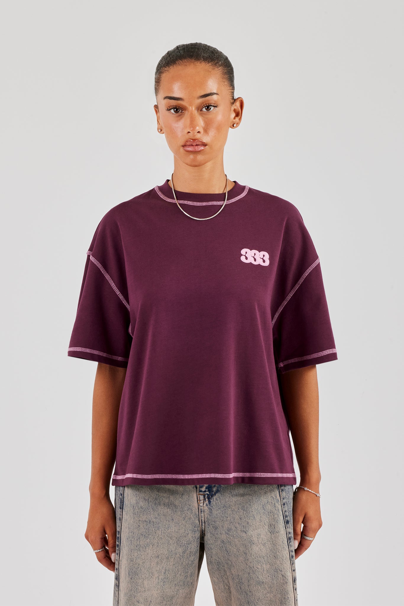 333 Cherub & Bow Oversized T-Shirt - Berry | Womens Tees & Vests