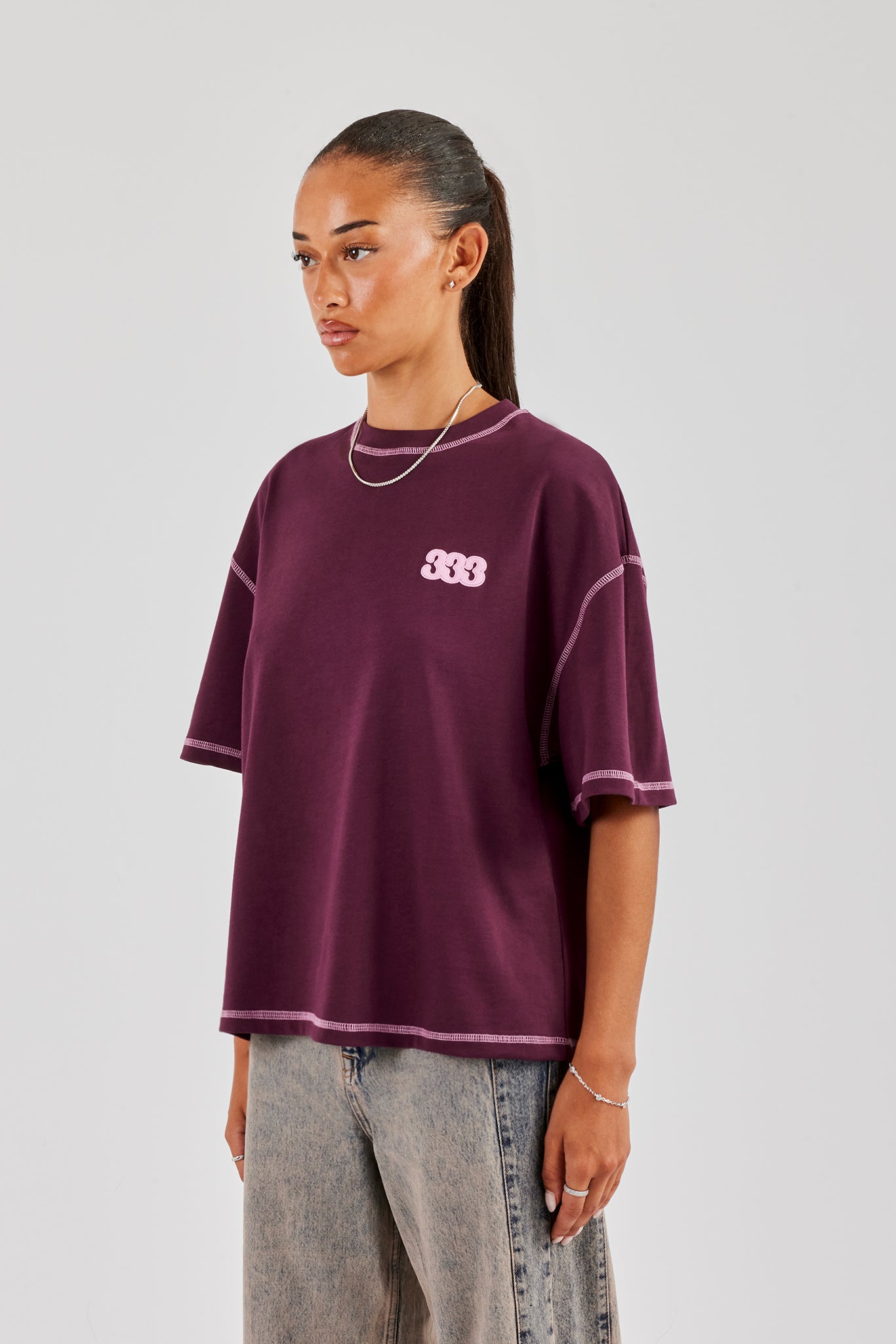 333 Cherub & Bow Oversized T-Shirt - Berry | Womens Tees & Vests
