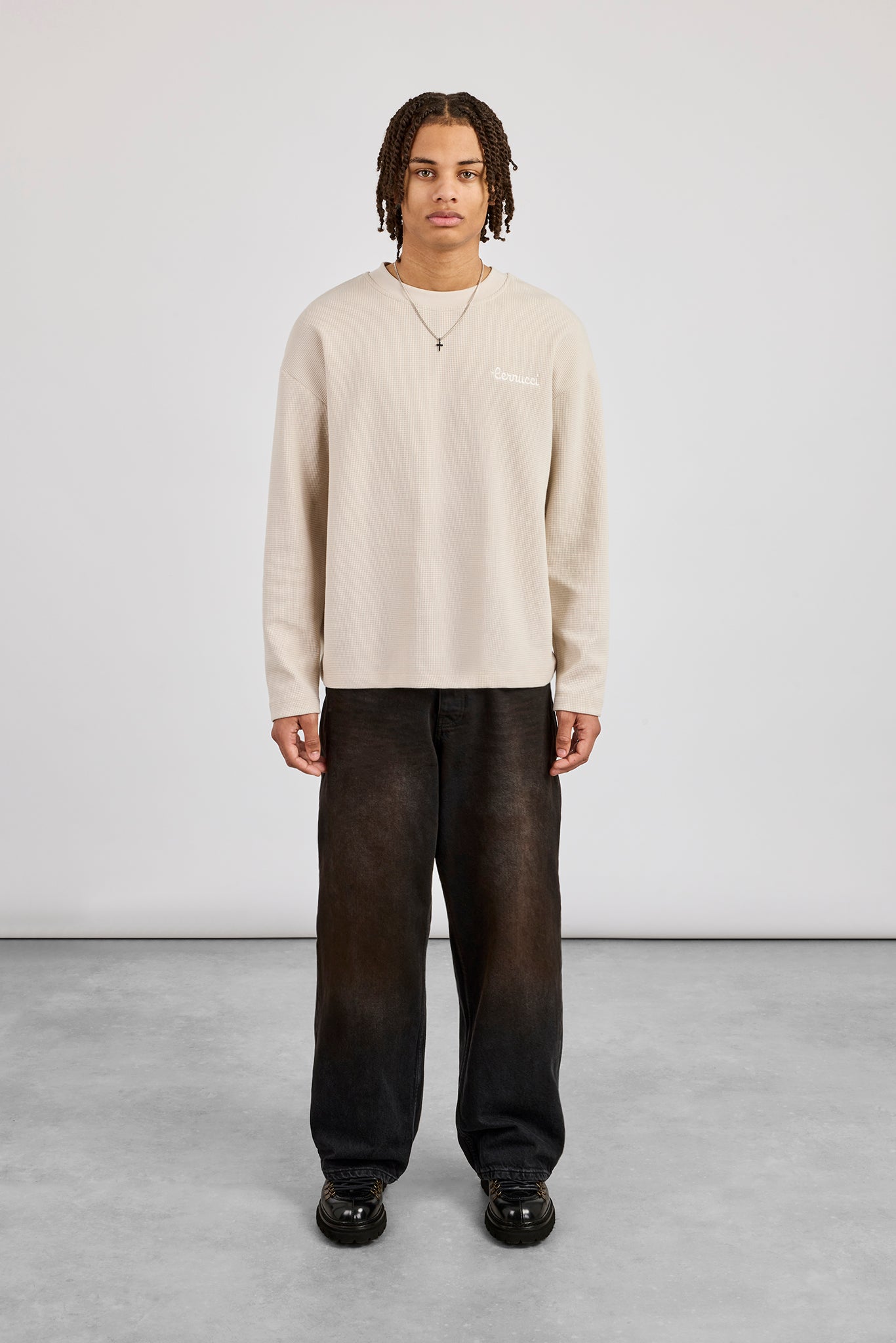 Waffel-Langarmshirt – Stein