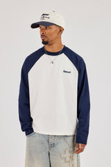 Long Sleeve Contrast Raglan T-Shirt - Blue