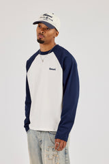 Long Sleeve Contrast Raglan T-Shirt - Blue