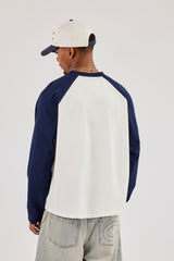Long Sleeve Contrast Raglan T-Shirt - Blue