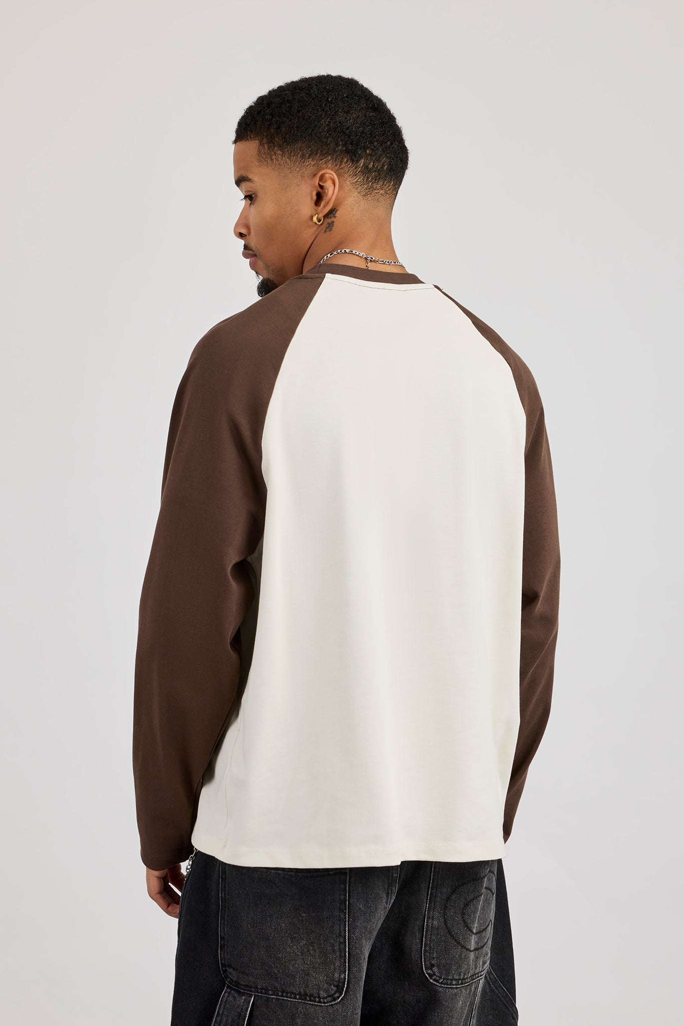 Long Sleeve Contrast Raglan T-Shirt - Off White