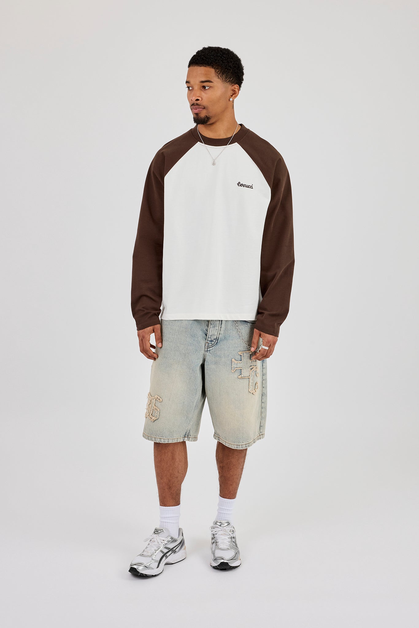Long Sleeve Contrast Raglan T-Shirt - Off White