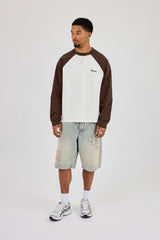 Long Sleeve Contrast Raglan T-Shirt - Off White