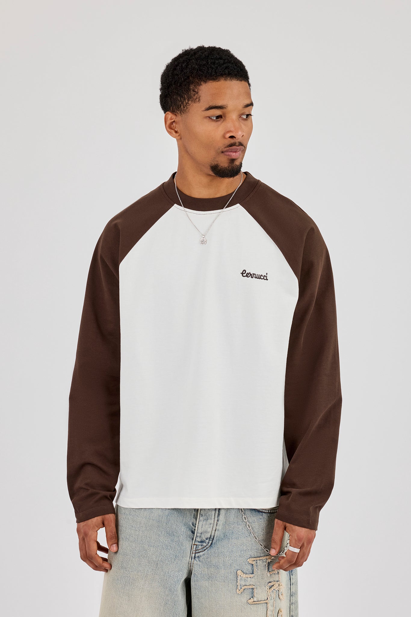 Long Sleeve Contrast Raglan T-Shirt - Off White