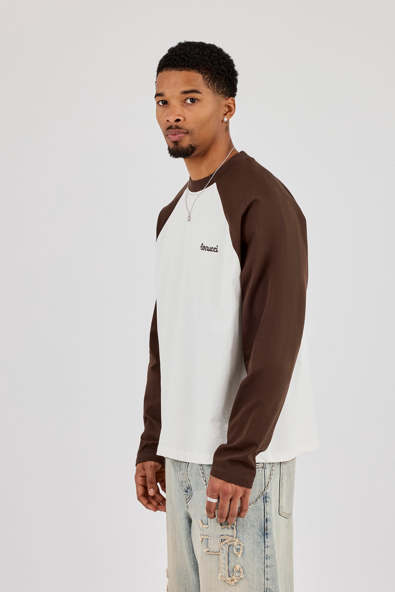 Long Sleeve Contrast Raglan T-Shirt - Off White