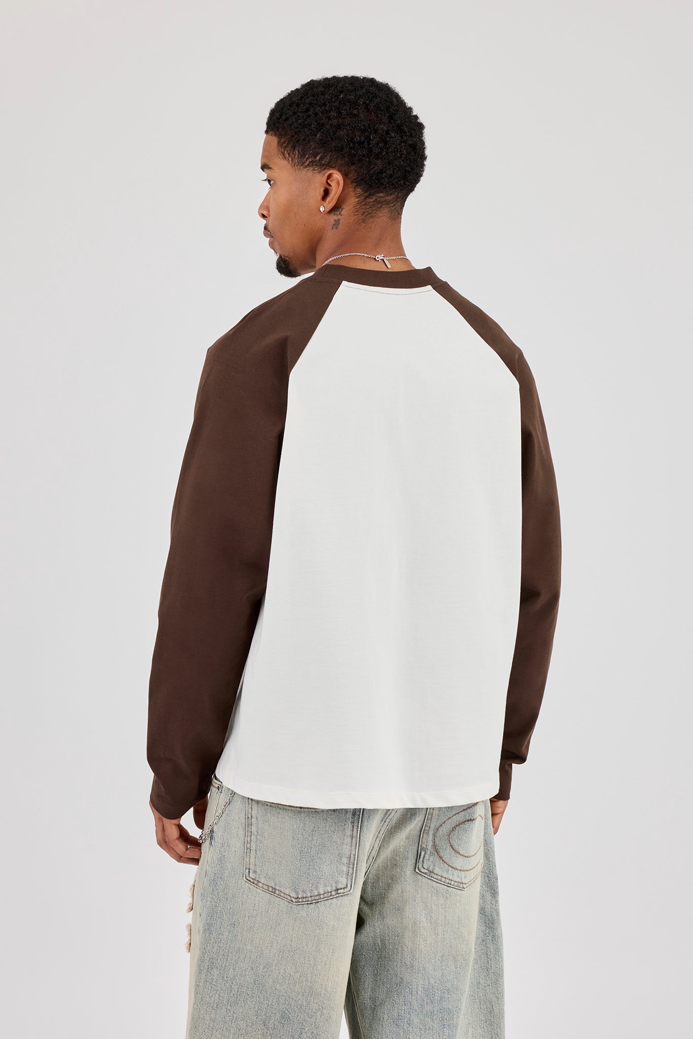 Long Sleeve Contrast Raglan T-Shirt - Off White