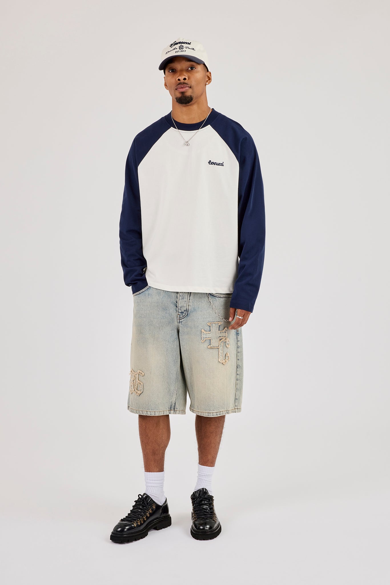 Long Sleeve Contrast Raglan T-Shirt - Blue
