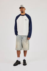 Long Sleeve Contrast Raglan T-Shirt - Blue