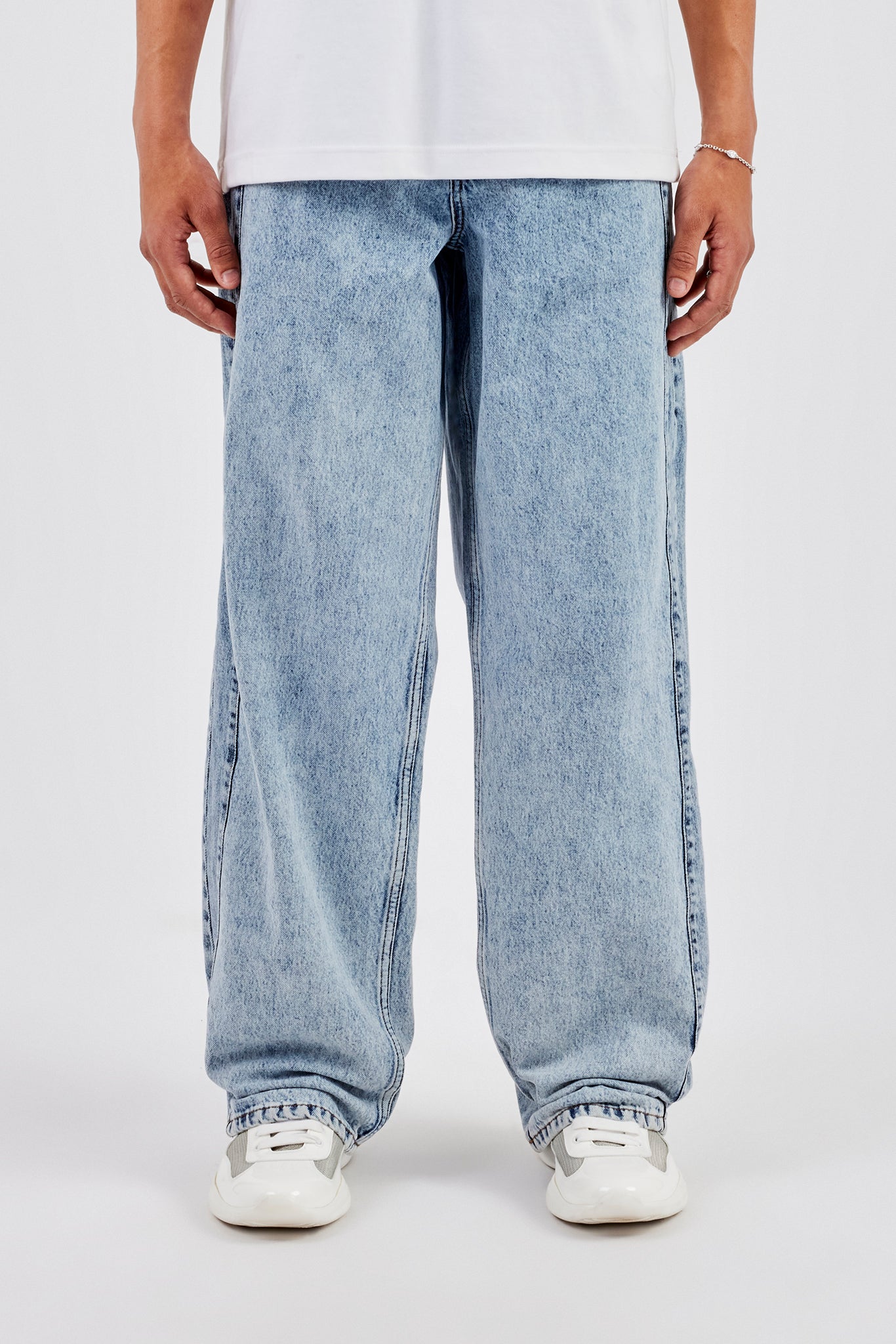 Panelled Baggy Jean - Light Blue