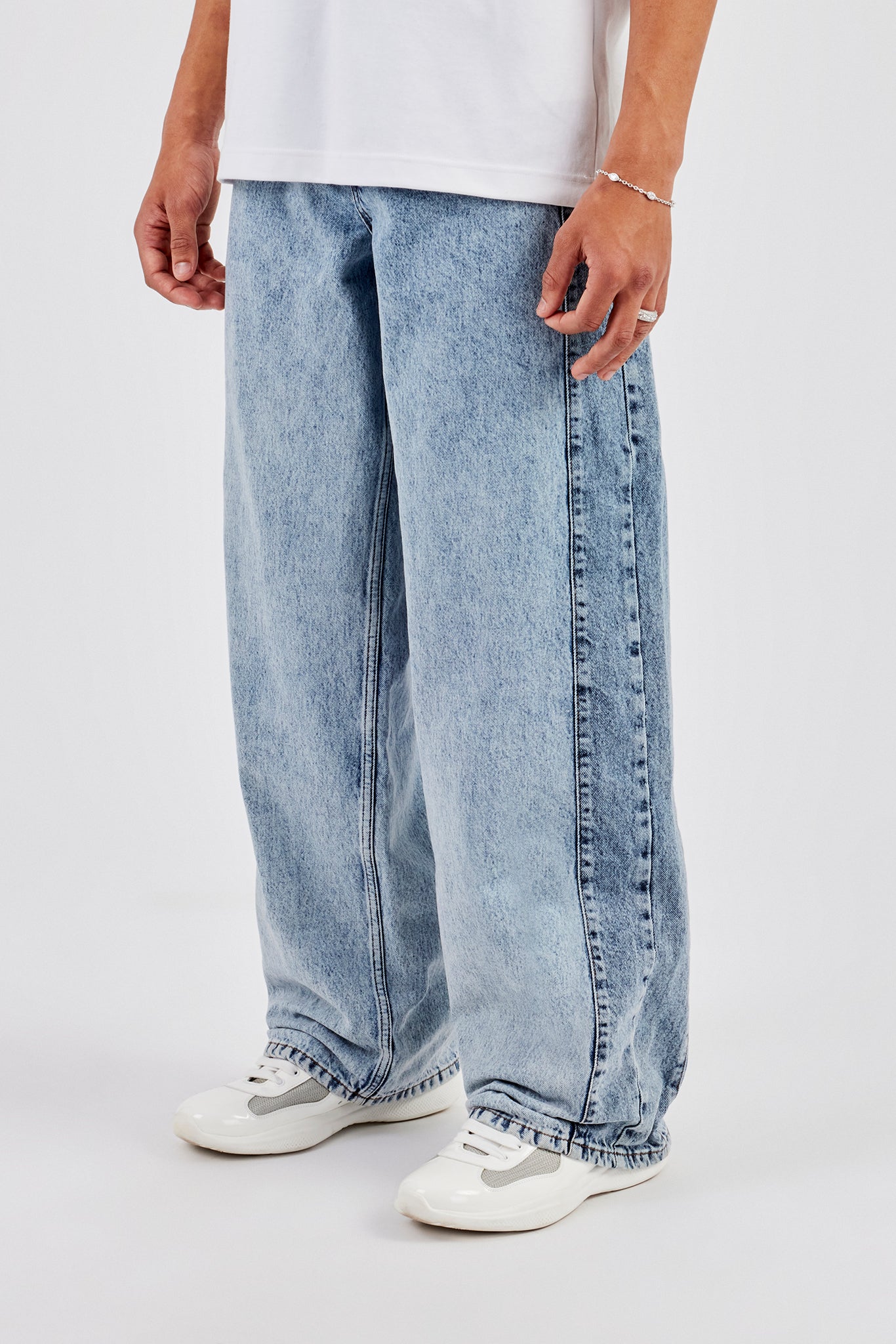 Panelled Baggy Jean - Light Blue
