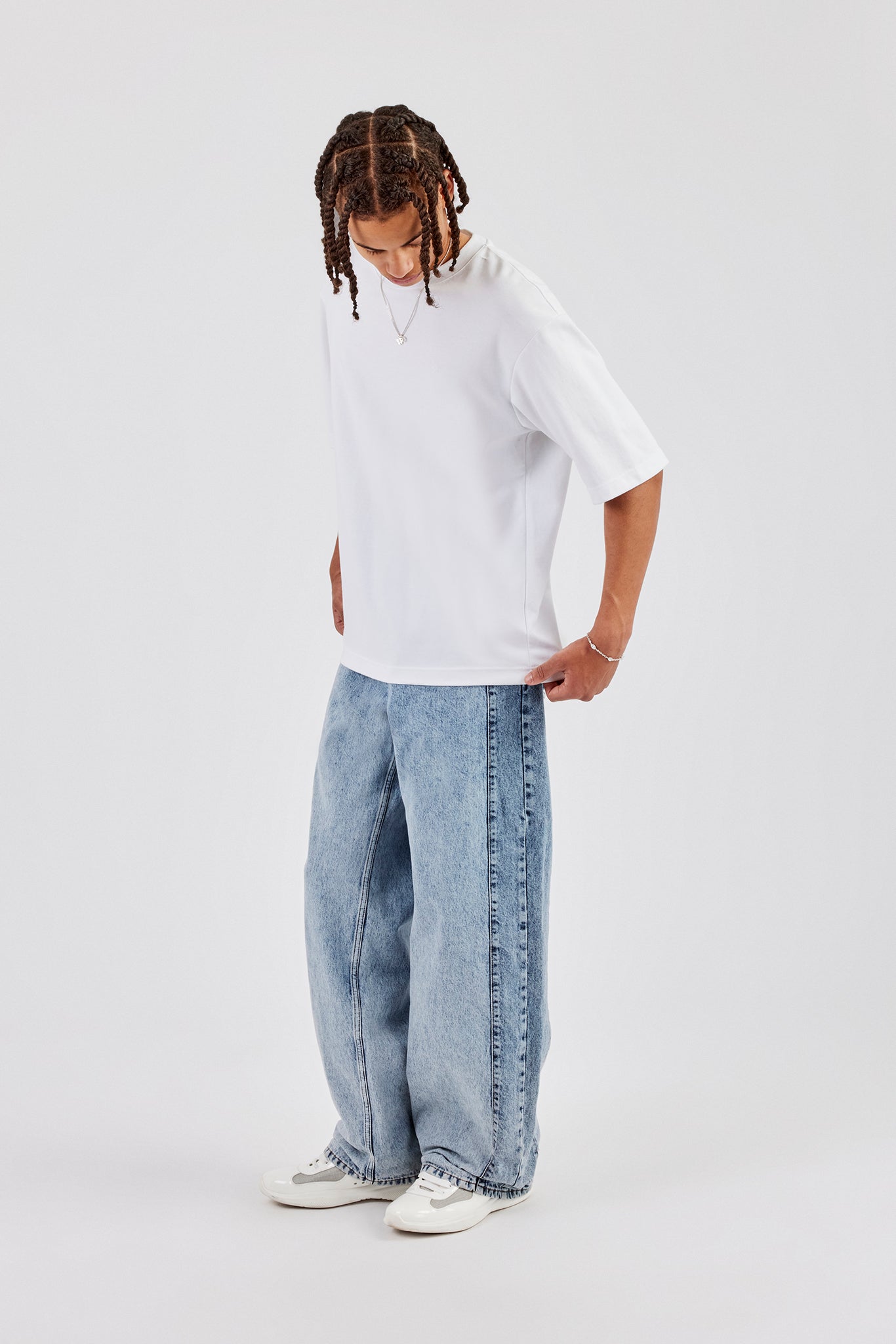 Panelled Baggy Jean - Light Blue
