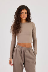 Peached Long Sleeve Top - Taupe