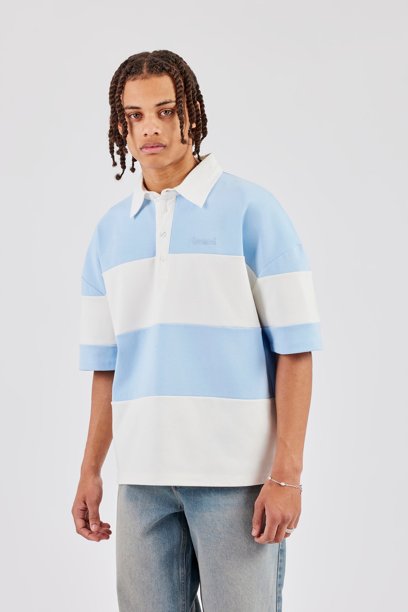 Short Sleeve Boxy Rugy Polo - Blue