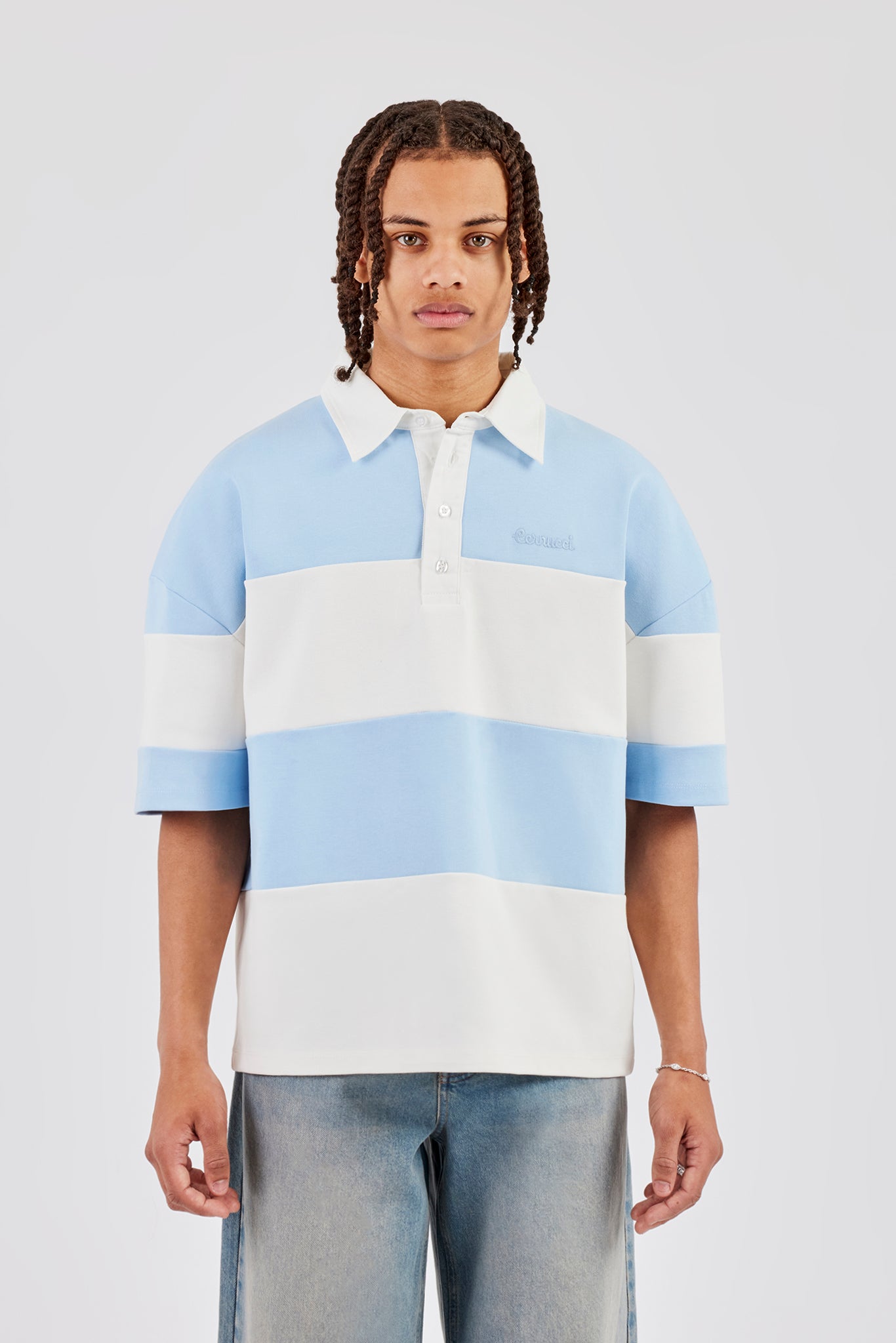 Short Sleeve Boxy Rugy Polo - Blue