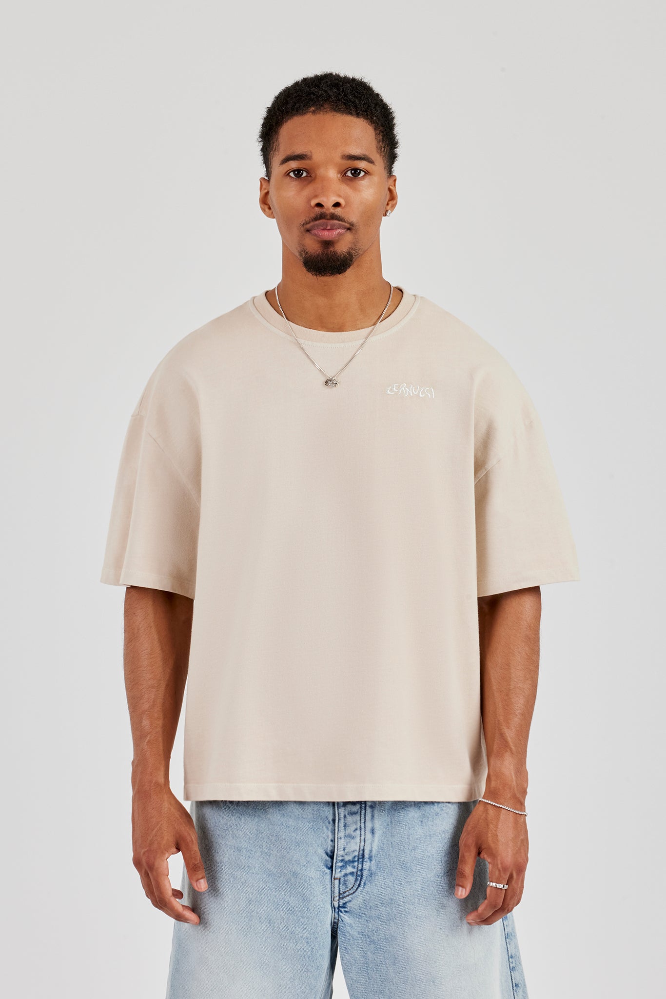 Boxy Logo Back Print T-Shirt - Taupe
