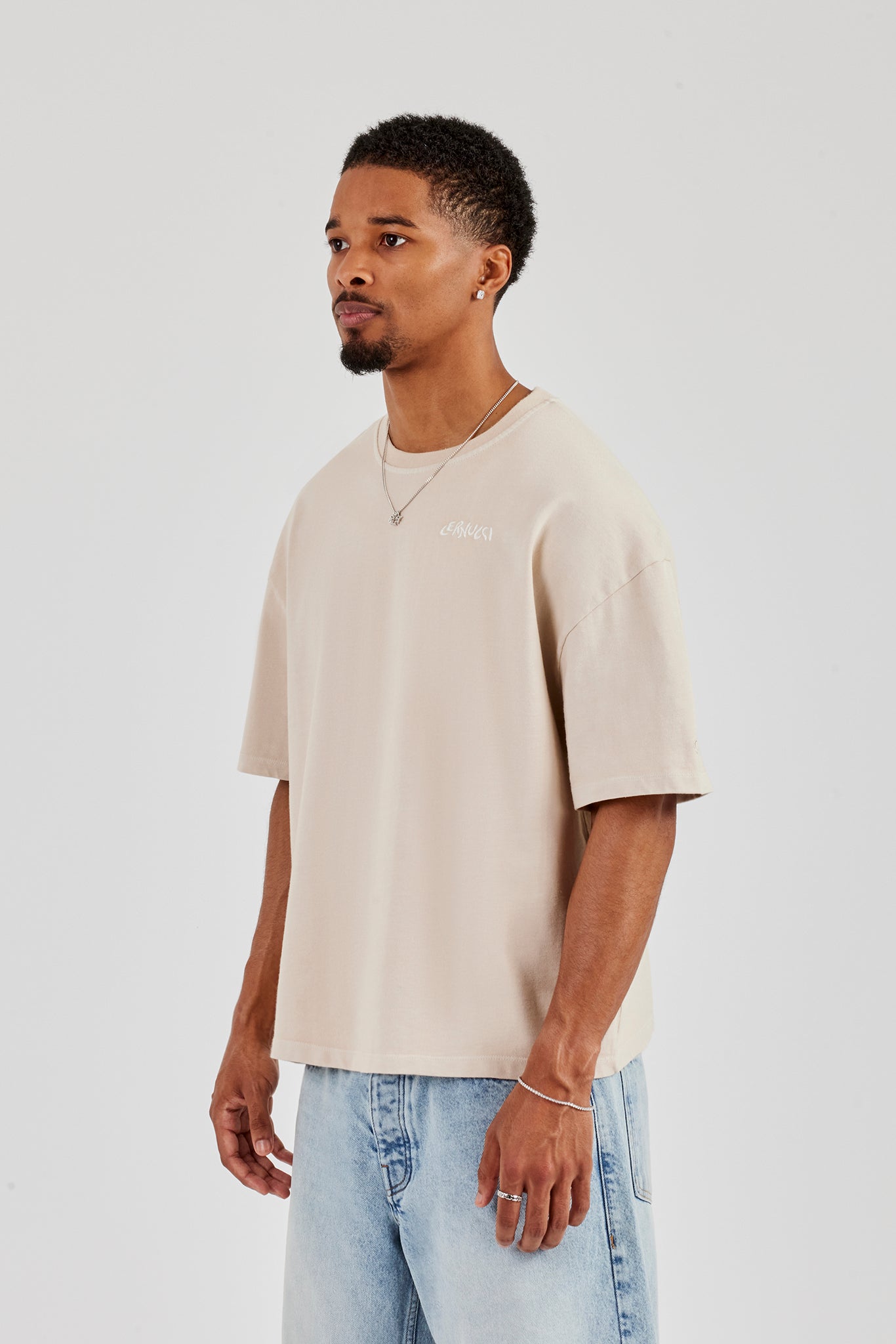 Boxy Logo Back Print T-Shirt - Taupe