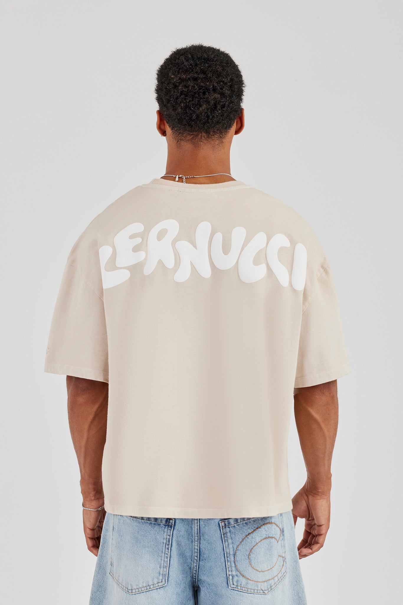 Boxy Logo Back Print T-Shirt - Taupe