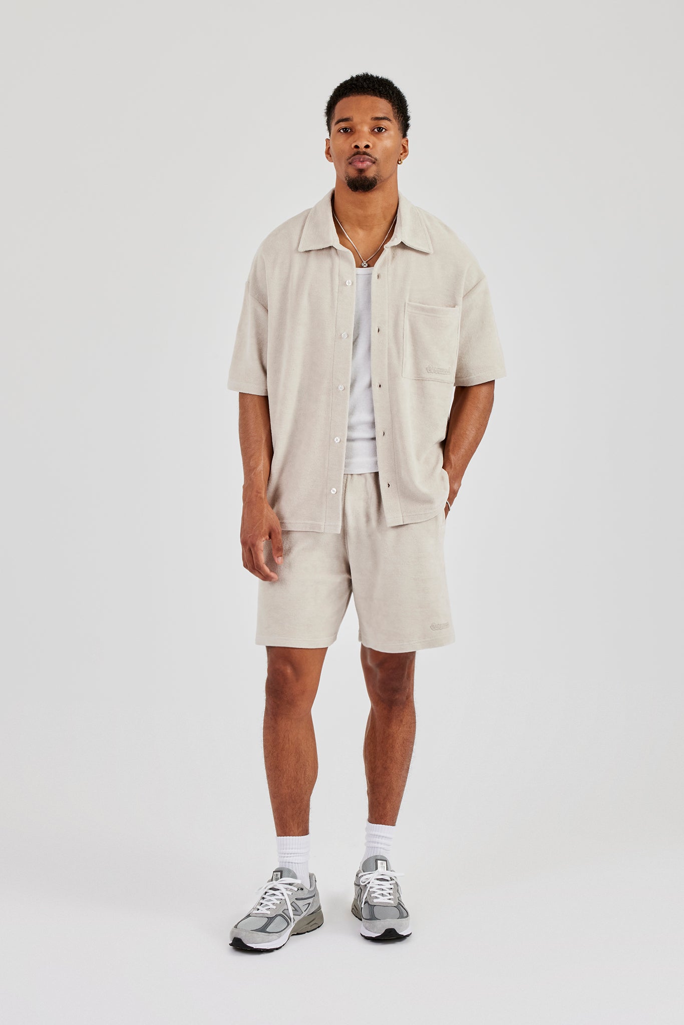 Boxy-Hemd und Shorts aus Frottee - Beige