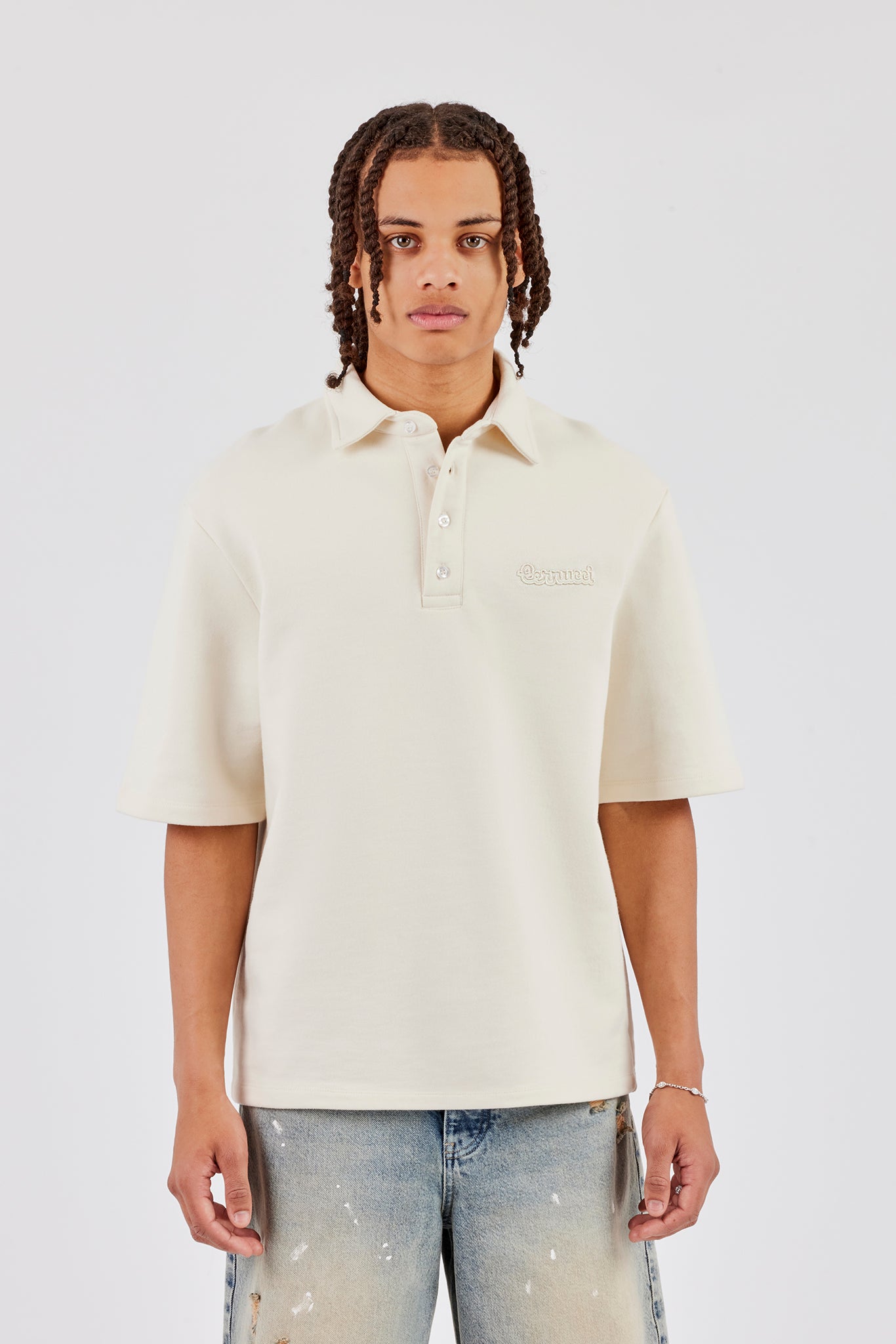 Short Sleeve Rugby Polo Sweatshirt - Off White