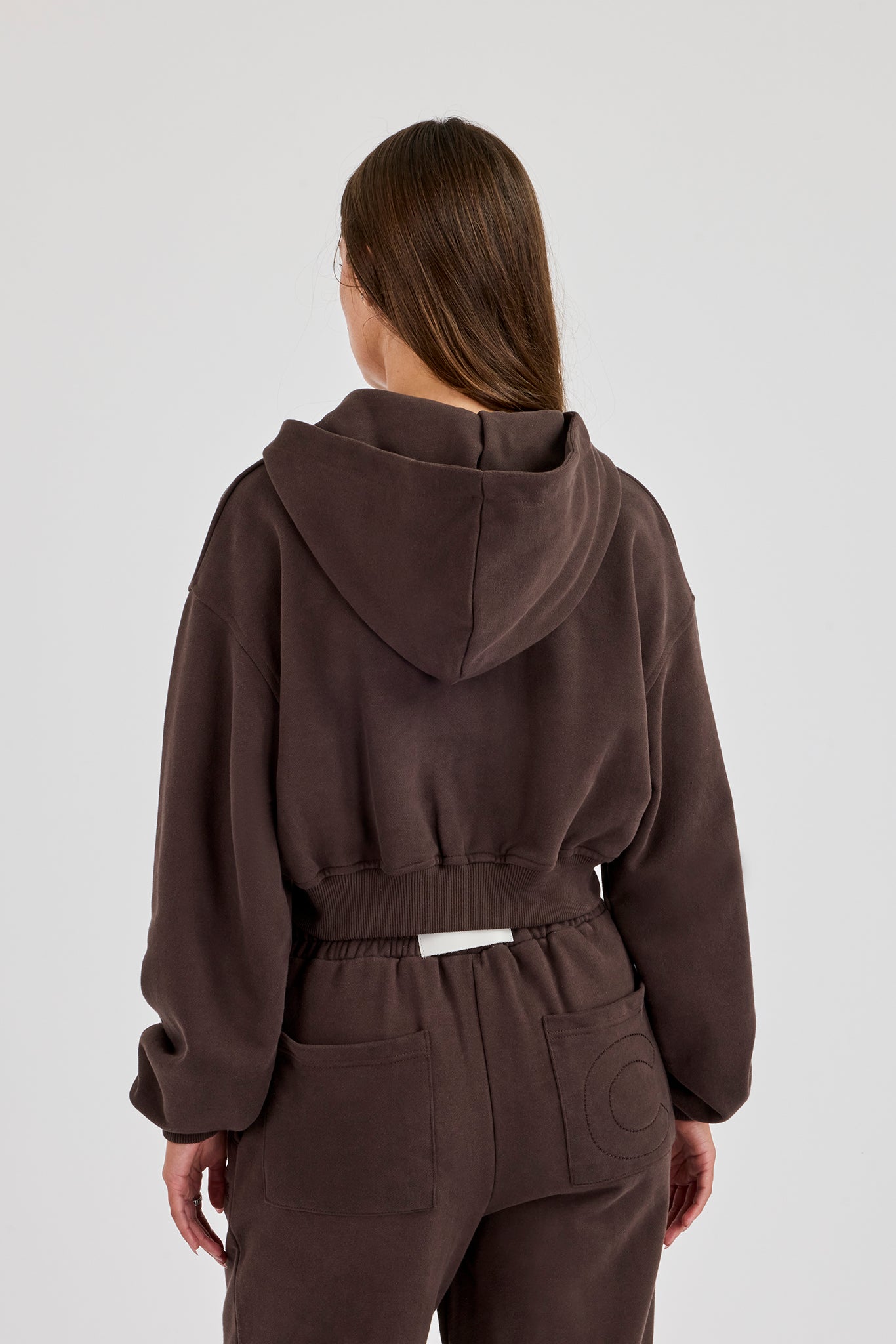 Cernucci Puff Applique Cropped Zip Hoodie - Chocolate