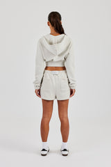 Rib Contrast Fitted Zip Hoodie & Embroidered Short - Ash Grey
