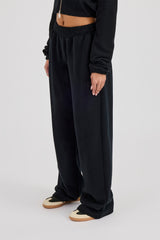 Bestickte Cernucci Jogginghose mit weitem Bein – Schwarz