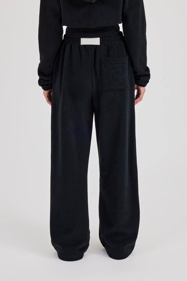 Embroidered Cernucci Wide Leg Jogger - Black