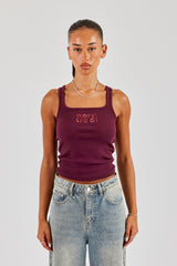 Rib Glitter Applique Vest - Burgundy