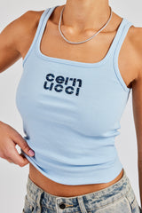 Rib Glitter Applique Vest Top - Baby Blue