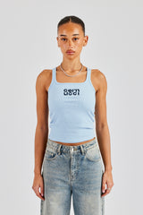 Rib Glitter Applique Vest Top - Baby Blue