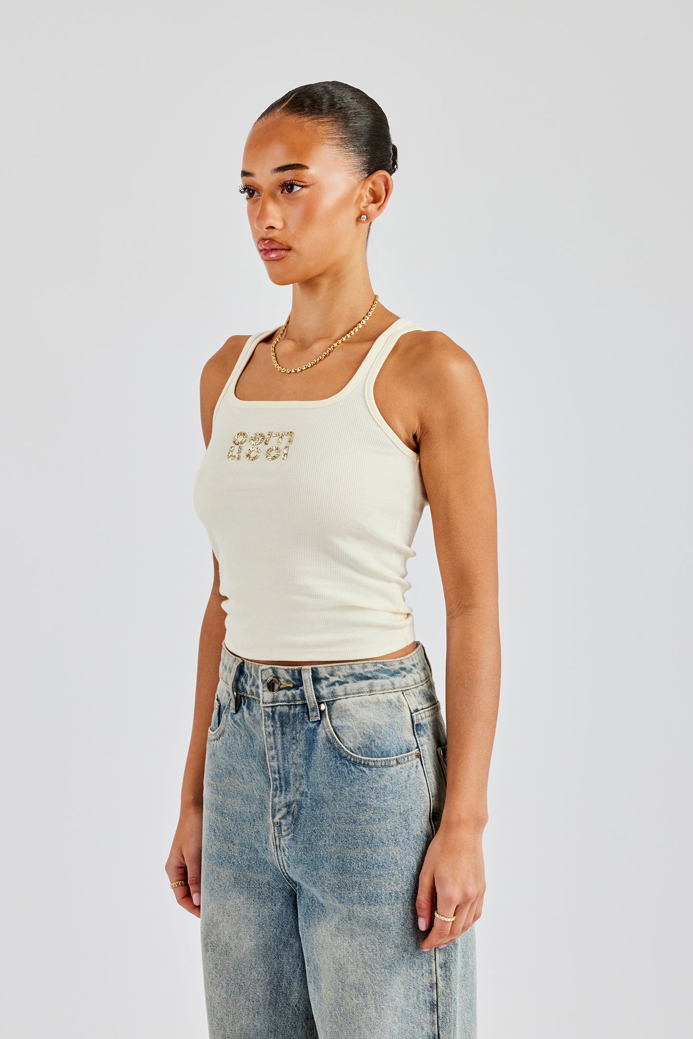 Rib Glitter Applique Vest Top - Butter Yellow