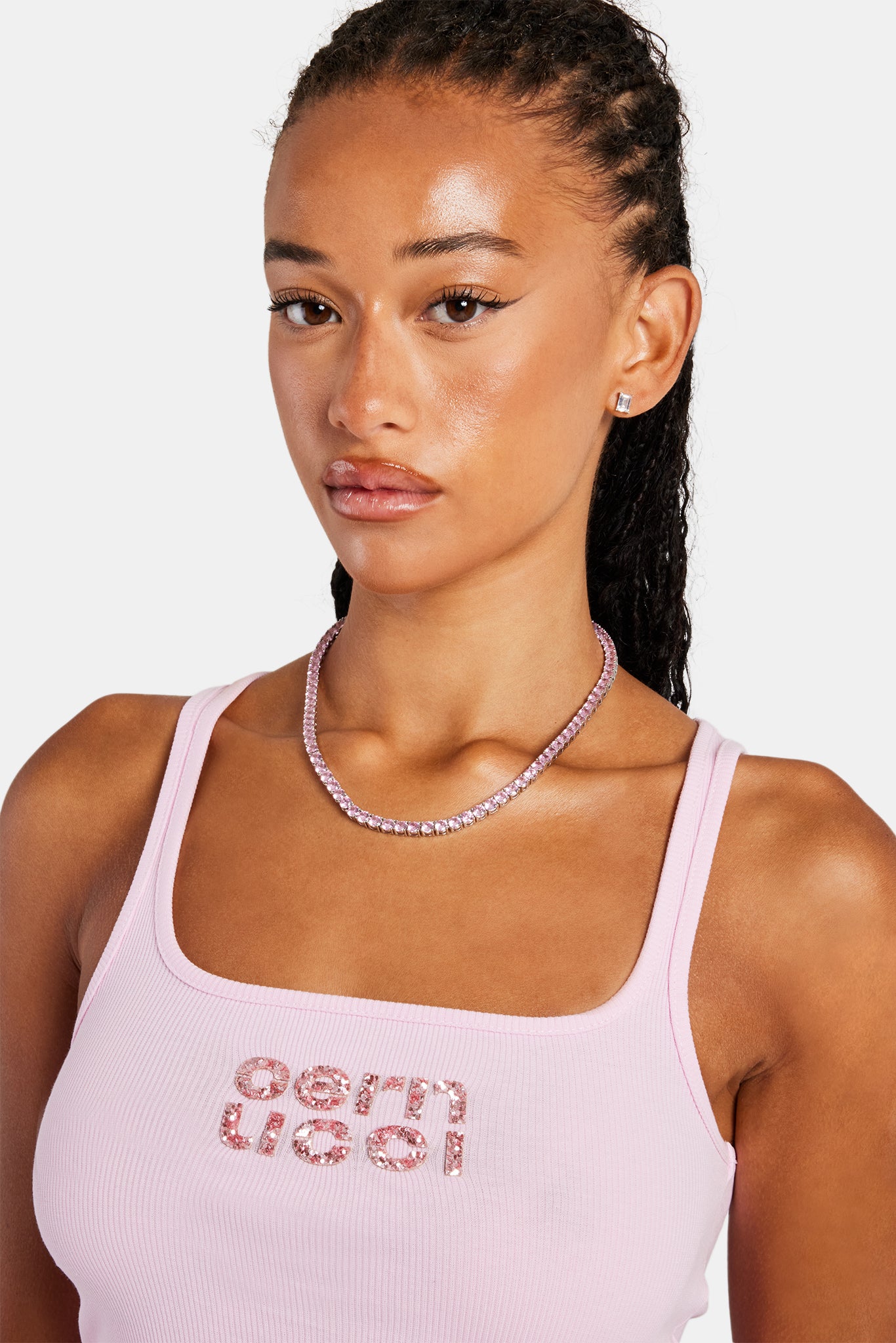 Rib Glitter Applique Vest Top - Pink | Womens Tees & Vests | Shop
