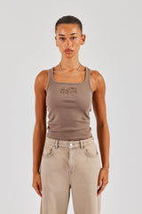 Gerippte Weste mit Glitzerapplikation - Taupe