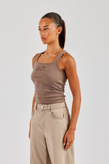 Gerippte Weste mit Glitzerapplikation - Taupe