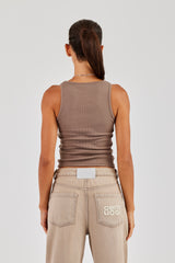 Gerippte Weste mit Glitzerapplikation - Taupe