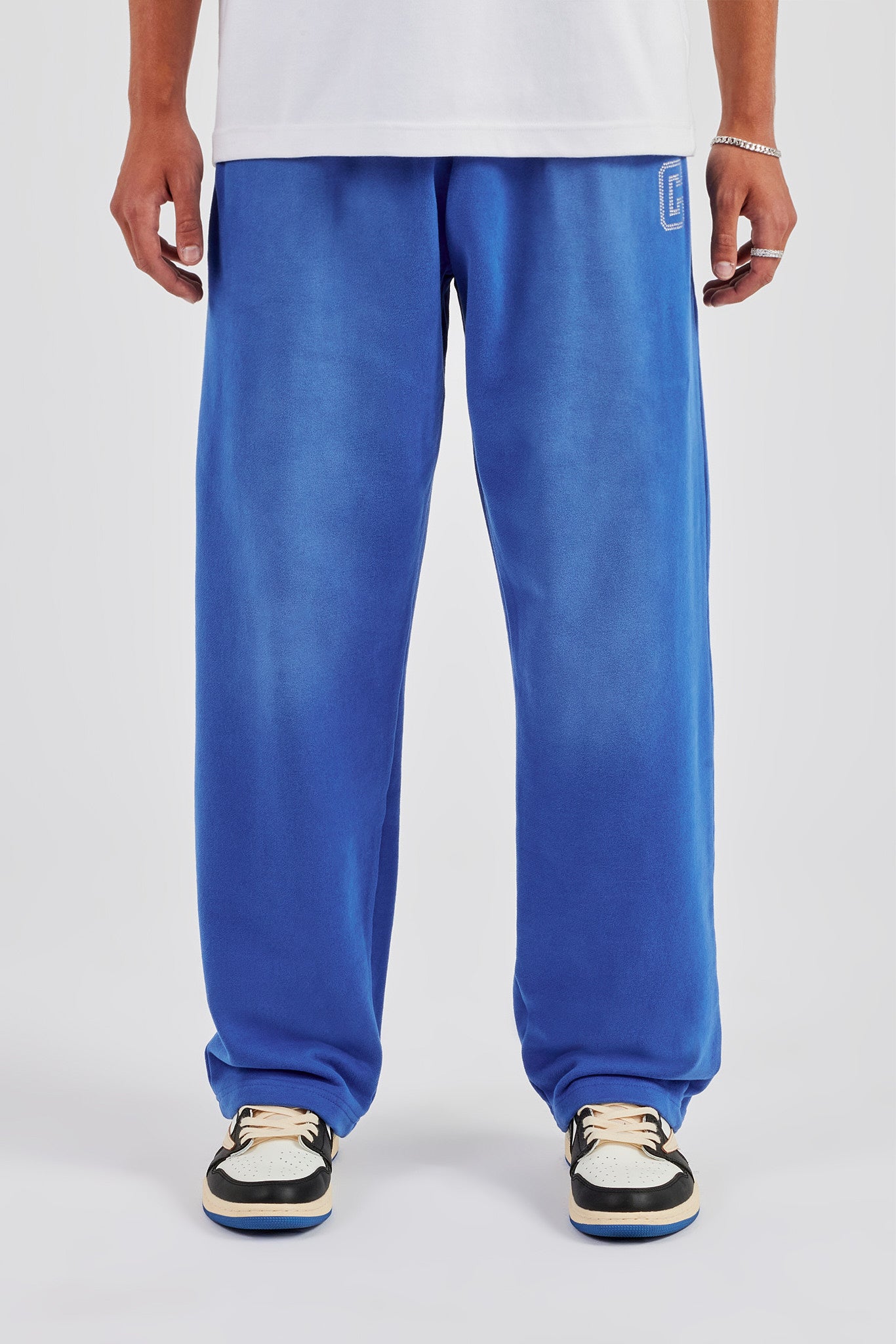 Washed Wide Leg Rhinestone C Jogger - Washed Blue