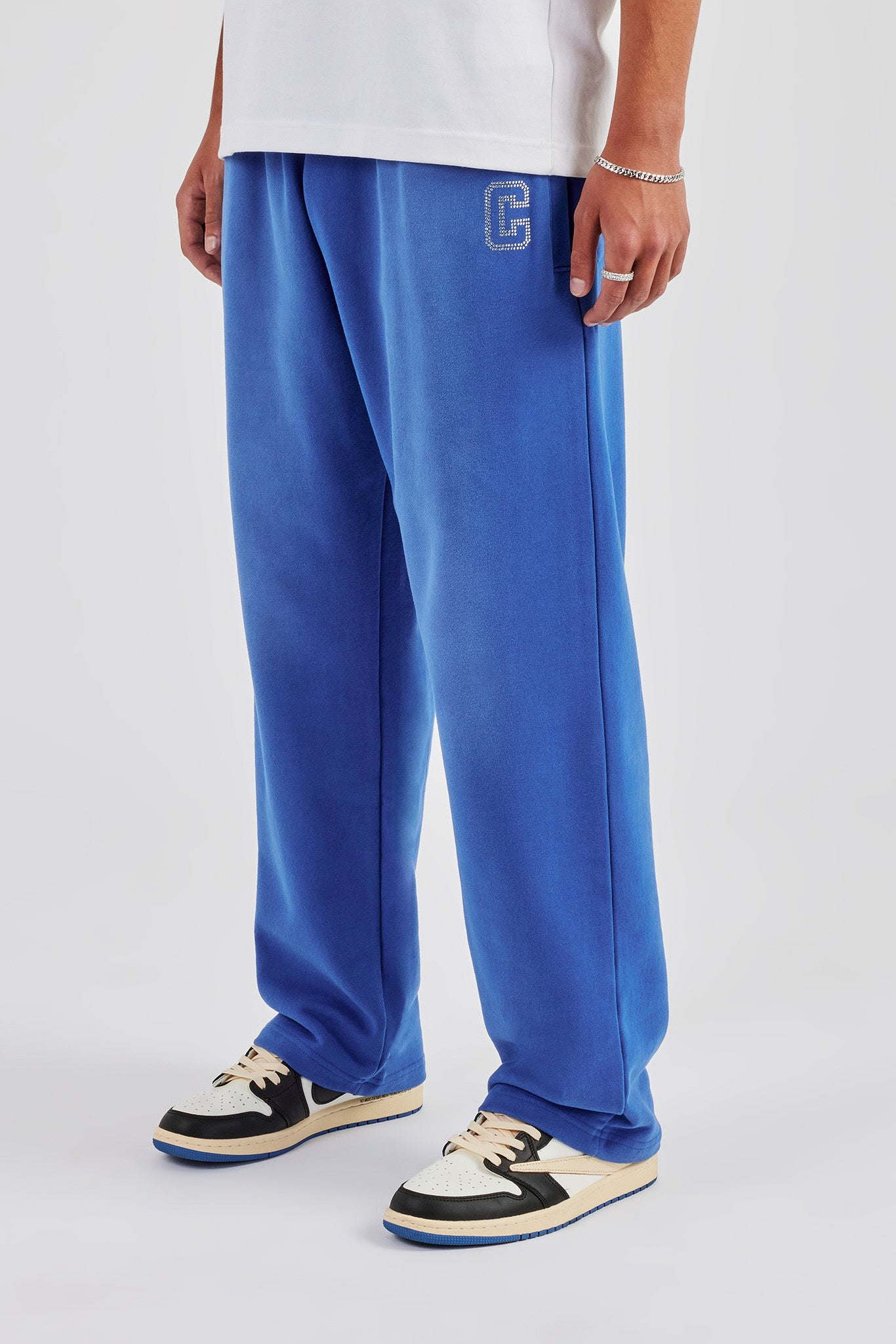 Washed Wide Leg Rhinestone C Jogger - Washed Blue