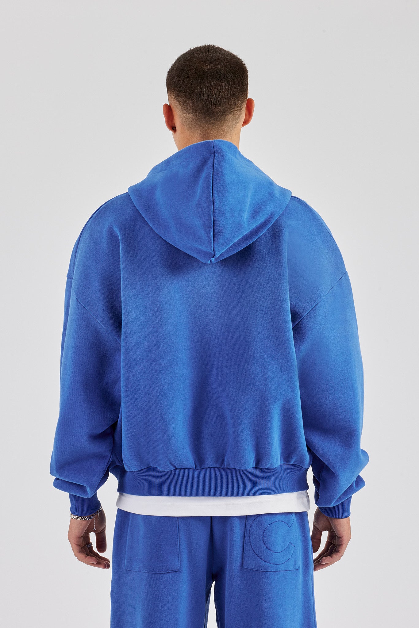 Kapuzenpullover mit verwaschenem Strass-C-Reißverschluss - Verwaschenes Blau