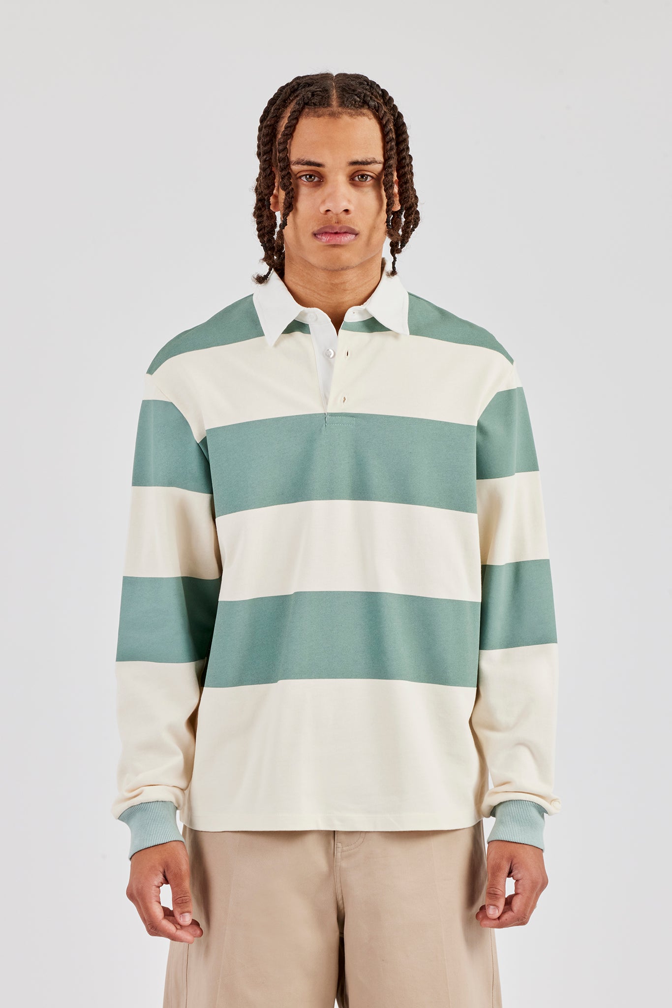 Striped Rugby Polo Top - Green