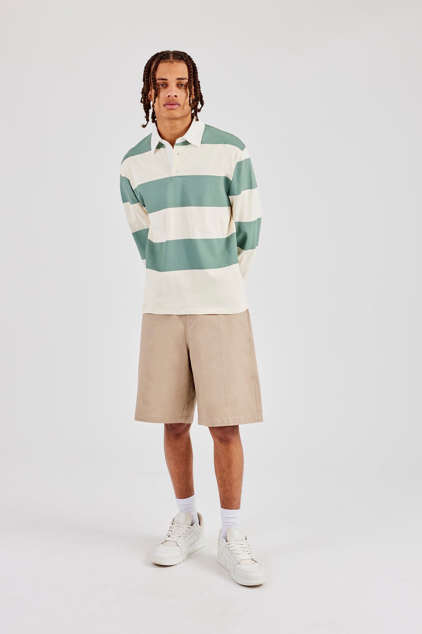 Striped Rugby Polo Top - Green