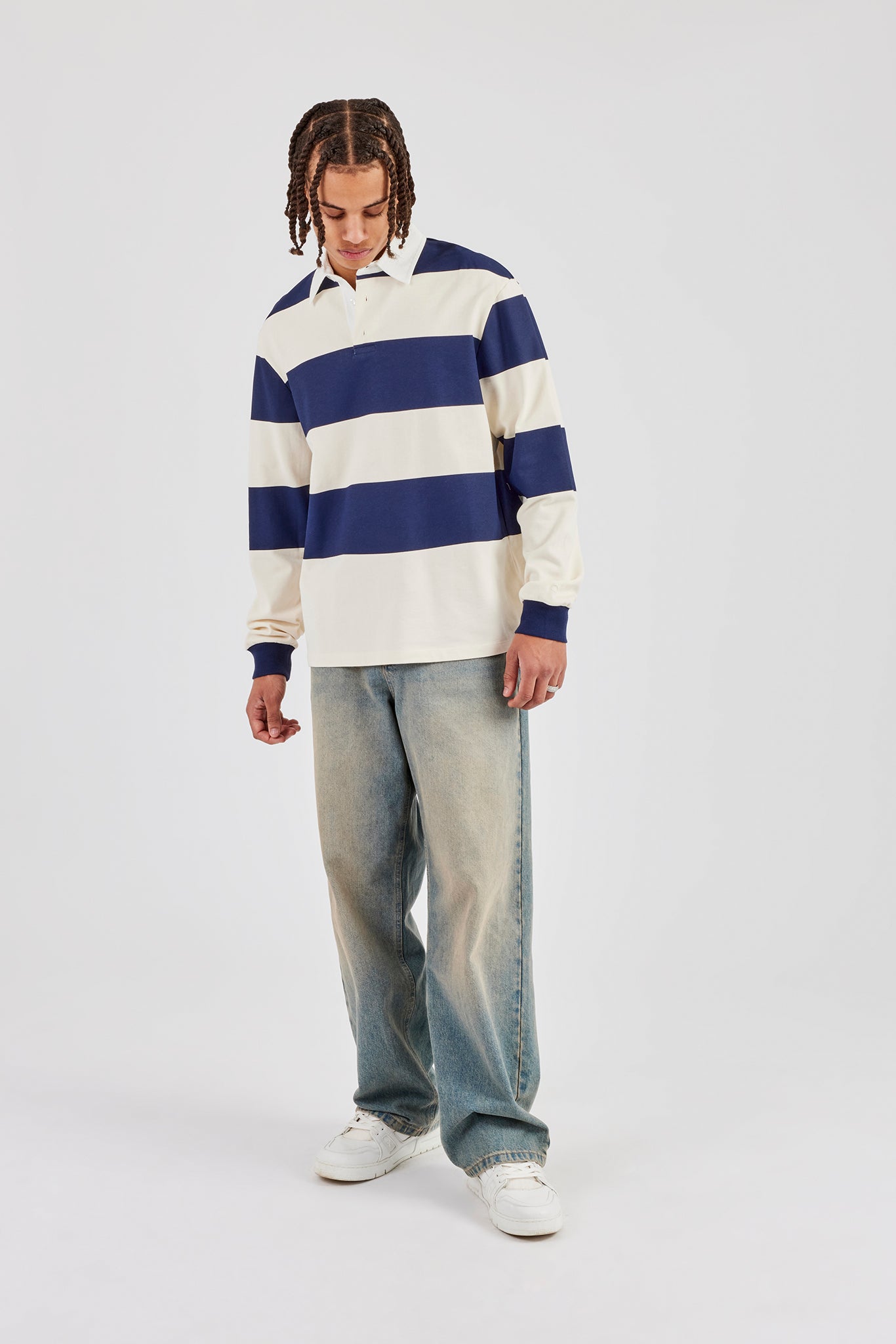 Gestreiftes Rugby-Poloshirt – Marineblau