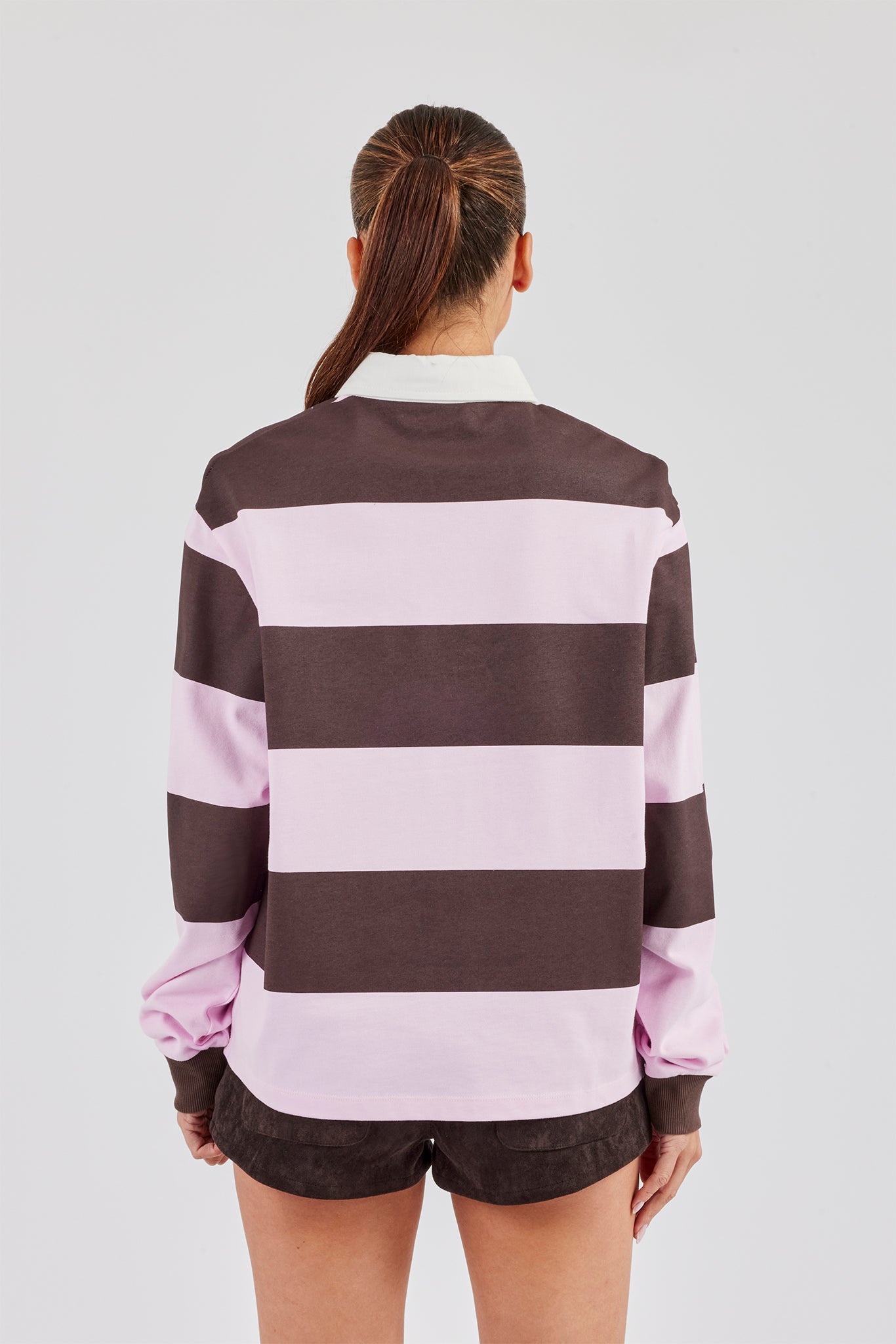 Womens Striped Rugby Polo Top - Pink