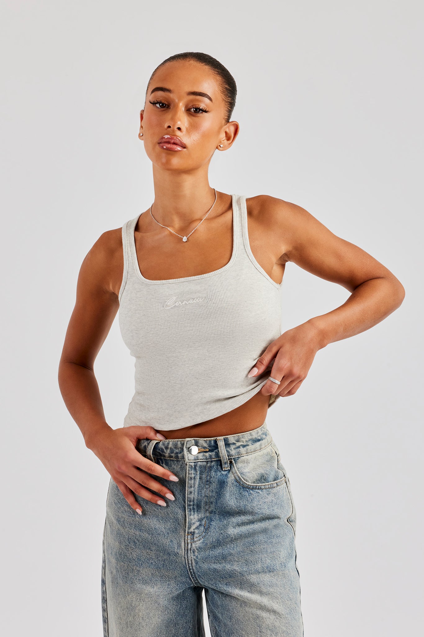 Cernucci Embroidered Vest Top - Grey Marl | Womens Tees & Vests